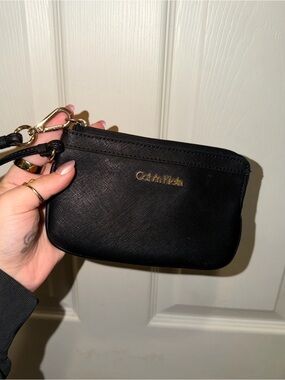 Calvin Klein Black Zip Wristlet with Gold Hardware